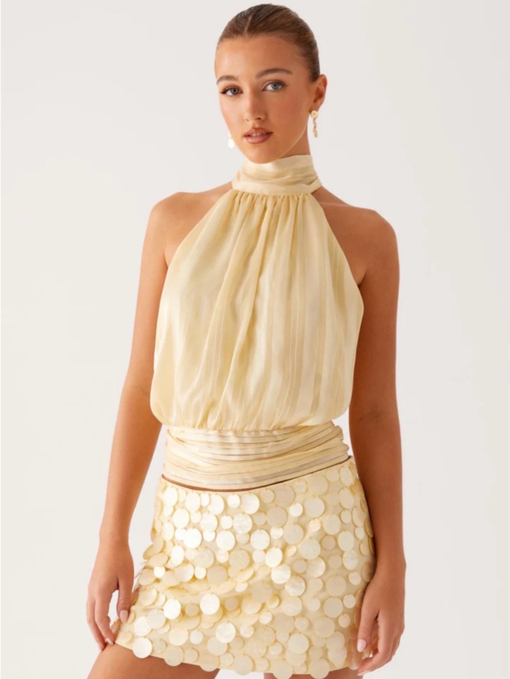Peppermayo Pale Yellow Sheer Halter Top